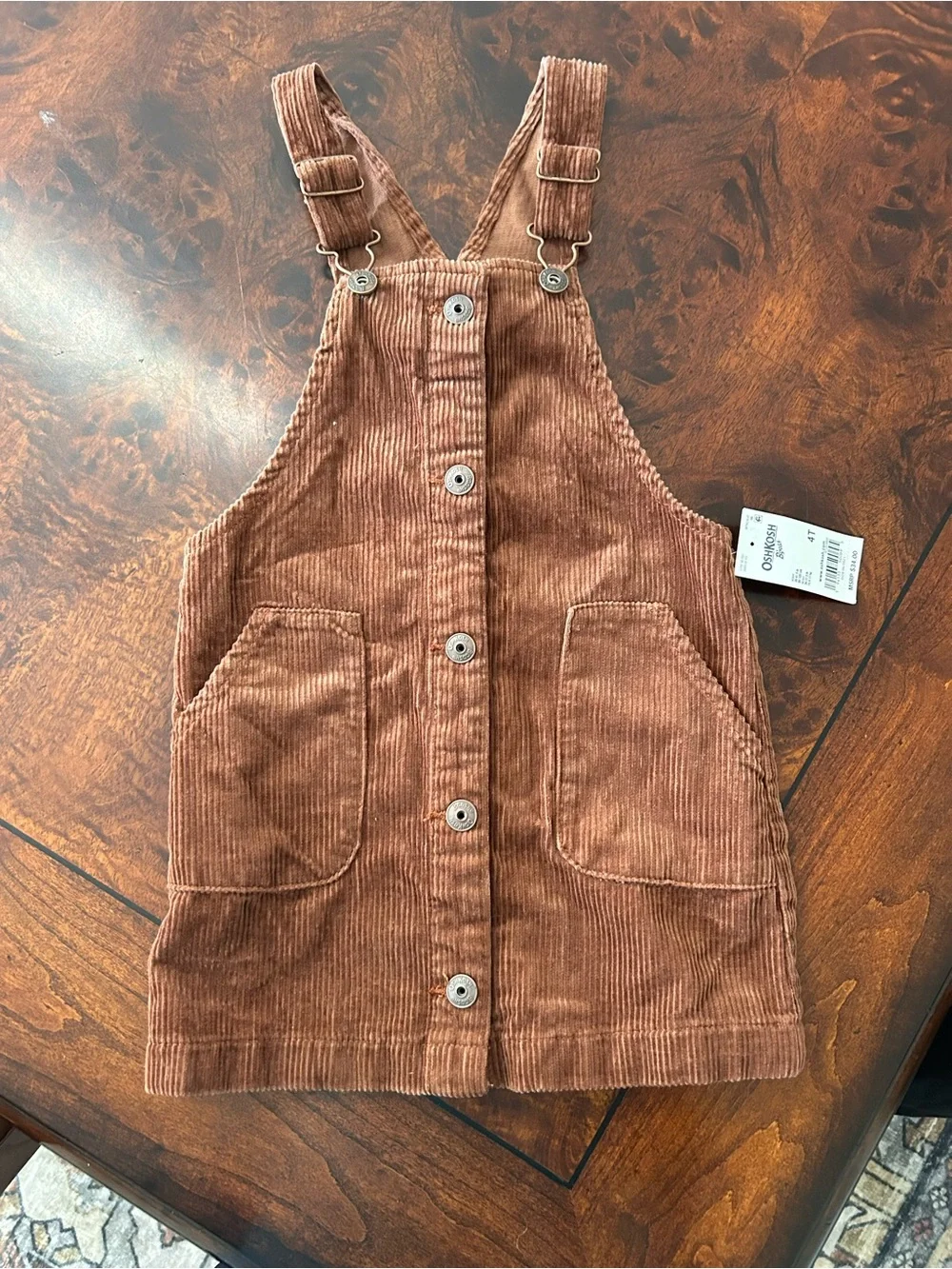NWT Oshkosh B’gosh Girls Jumper Overall Dress Brown Corduroy Cottage Core 4T